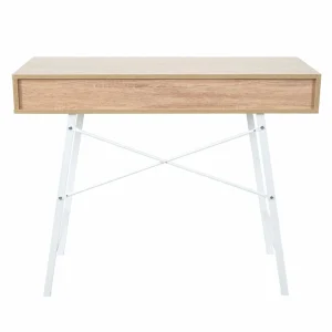 Decoshop26 Table D’appoint Bureau Console Avec Tiroirs 100×40 Cm Blanc Brun Natur… 9