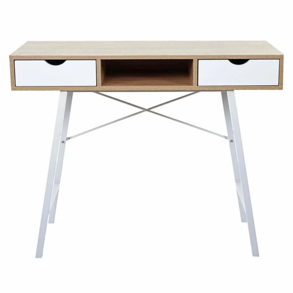 Decoshop26 Table D’appoint Bureau Console Avec Tiroirs 100×40 Cm Blanc Brun Natur… 5