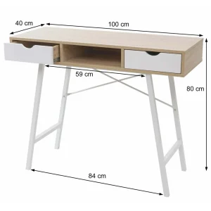 Decoshop26 Table D’appoint Bureau Console Avec Tiroirs 100×40 Cm Blanc Brun Natur… 15