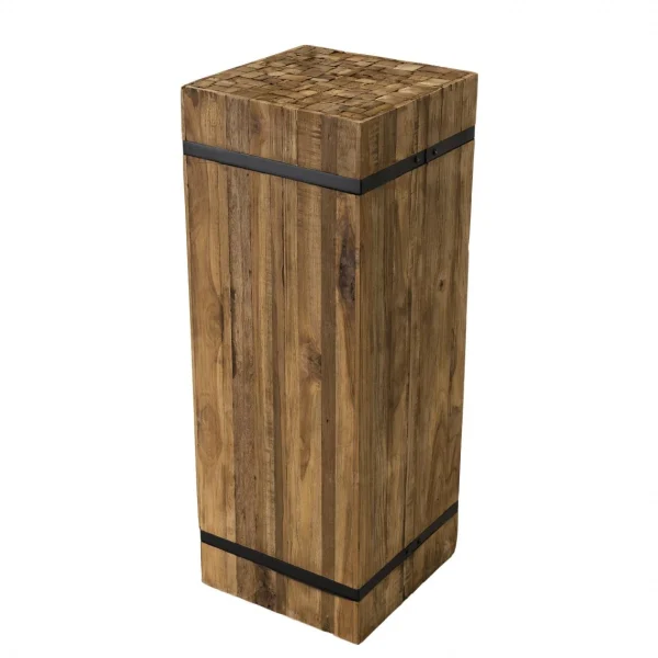 MACABANE Table D’appoint Carrée “L” Bois Teck Recyclé Cerclée Métal Fili 1