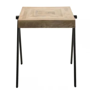 MACABANE Table D’Appoint Carrée ROBIN Bois Manguier Pieds Métal “Compas” 12