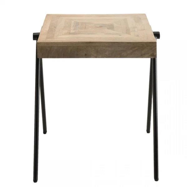 MACABANE Table D’Appoint Carrée ROBIN Bois Manguier Pieds Métal “Compas” 4