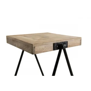 MACABANE Table D’Appoint Carrée ROBIN Bois Manguier Pieds Métal “Compas” 16