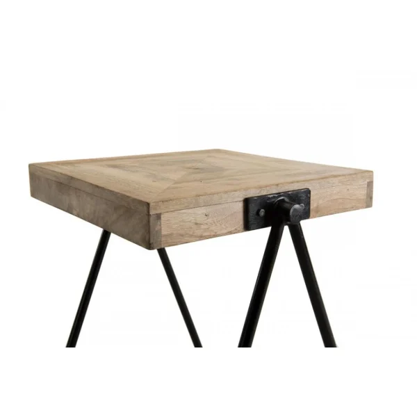 MACABANE Table D’Appoint Carrée ROBIN Bois Manguier Pieds Métal “Compas” 6