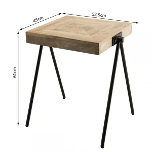 MACABANE Table D’Appoint Carrée ROBIN Bois Manguier Pieds Métal “Compas” 18