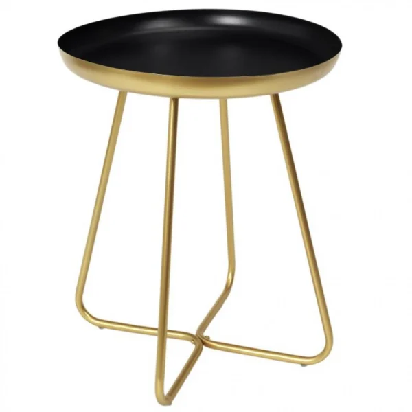 The Home Deco Factory Table D’appoint Plateau Rond Noir Et Doré. 1