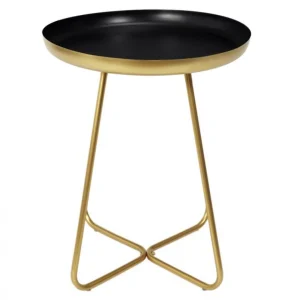 The Home Deco Factory Table D’appoint Plateau Rond Noir Et Doré. 7