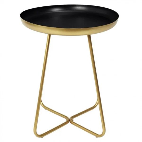 The Home Deco Factory Table D’appoint Plateau Rond Noir Et Doré. 3