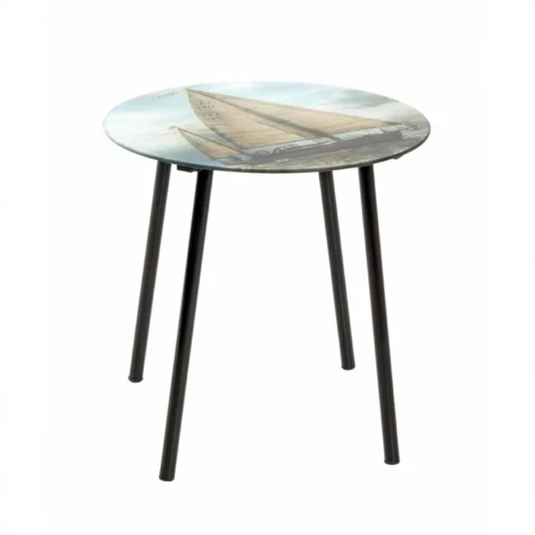 Paris Prix Table D’Appoint Design Voilier 41cm Noir & Bleu 1