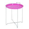 Pegane Table D’appoint En Acier Chromé Et Tableau En Rose Fuchsia, H51 X D45… 5