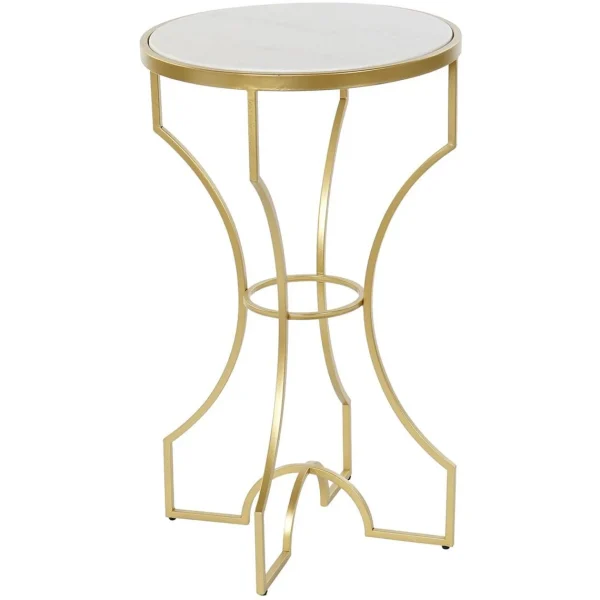 Pegane Table D’appoint En Marbre Et Métal Coloris Blanc Doré – Diamètre 38… 1