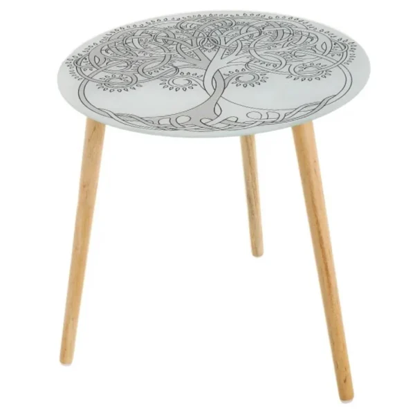 Unimasa Table D’appoint En Verre Blanche Arbres De Vie 1