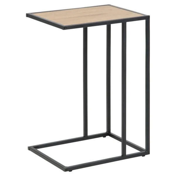 TOILINUX Table D’appoint Ou Bout De Canapé En MDF Et Métal – Beige Et Noir 1