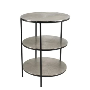 MACABANE Table D’appoint Ronde 3 Niveaux Alu Argenté Et Noir Pieds Métal JOHA… 15