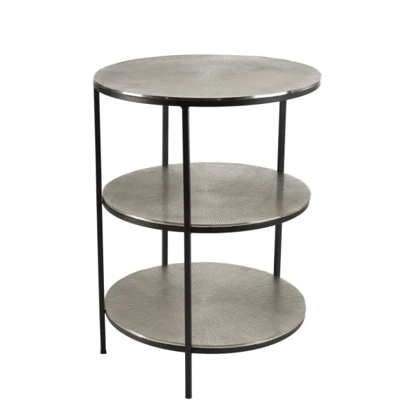 MACABANE Table D’appoint Ronde 3 Niveaux Alu Argenté Et Noir Pieds Métal JOHA… 5