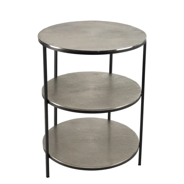 MACABANE Table D’appoint Ronde 3 Niveaux Alu Argenté Et Noir Pieds Métal JOHA… 6