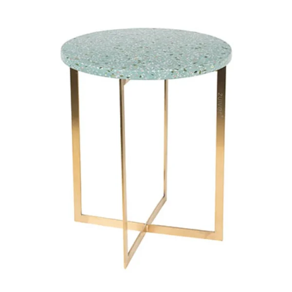 MES Table D’appoint Ronde 40 Cm En Granit Vert Et Fer 1