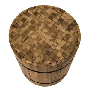 MACABANE Table D’appoint Ronde 40x40cm Bois Teck Recyclé Cerclée Métal Meli 11