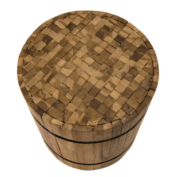 MACABANE Table D’appoint Ronde 40x40cm Bois Teck Recyclé Cerclée Métal Meli 4