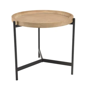 MACABANE Table D’appoint Ronde 55×55 Plateau Naturel Pieds Métal Noir VICTO… 19