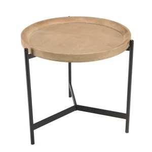 MACABANE Table D’appoint Ronde 55×55 Plateau Naturel Pieds Métal Noir VICTO… 13