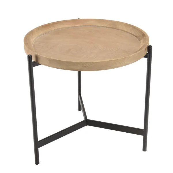 MACABANE Table D’appoint Ronde 55×55 Plateau Naturel Pieds Métal Noir VICTO… 4