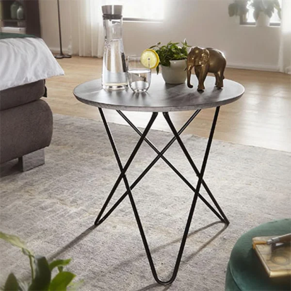 MES Table D’appoint Ronde 60x60x58,5 Cm Noir Et Gris Béton 1