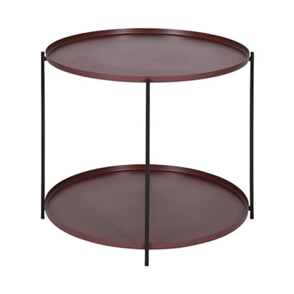 MES Table D’appoint Ronde Double Plateau 59x59x48 Cm En Métal Marron 1