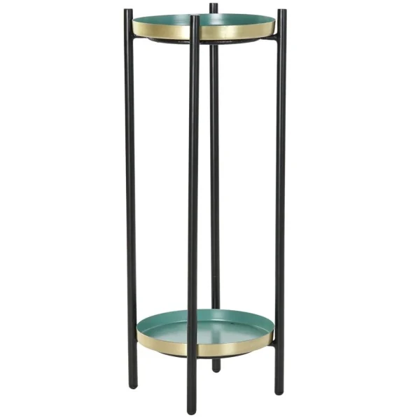 Pegane Table D’appoint Ronde En Fer Coloris Turquoise Doré – Diamètre 26 X … 1