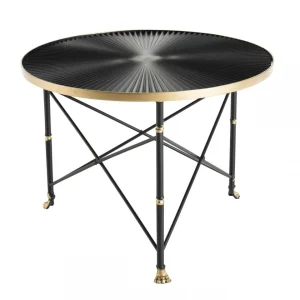 MACABANE Table D’Appoint Ronde TOD 61X61Cm Ceinture Dorée Pieds Métal Noir 35