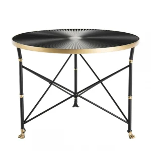 MACABANE Table D’Appoint Ronde TOD 61X61Cm Ceinture Dorée Pieds Métal Noir 37