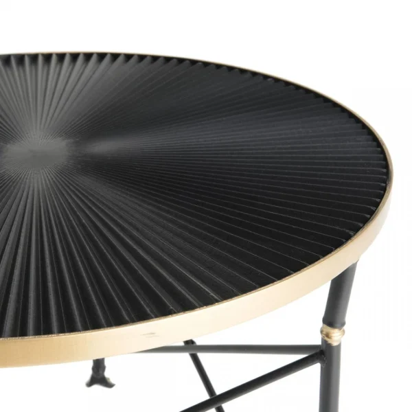 MACABANE Table D’Appoint Ronde TOD 61X61Cm Ceinture Dorée Pieds Métal Noir 11