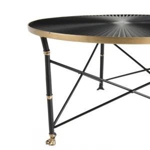 MACABANE Table D’Appoint Ronde TOD 61X61Cm Ceinture Dorée Pieds Métal Noir 41