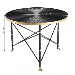 MACABANE Table D’Appoint Ronde TOD 61X61Cm Ceinture Dorée Pieds Métal Noir 45