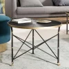 MACABANE Table D’Appoint Ronde TOD 61X61Cm Ceinture Dorée Pieds Métal Noir 5