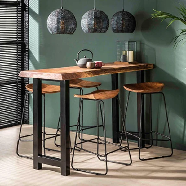 MES Table De Bar 150 Cm En Acacia Et 4 Tabourets En Acacia – STACY 1