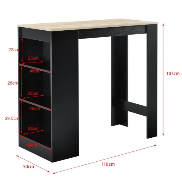 HELLOSHOP26 Table De Bar Avec Rangement Bistro Haut Avec 3 étagères 110 Cm Noir … 4