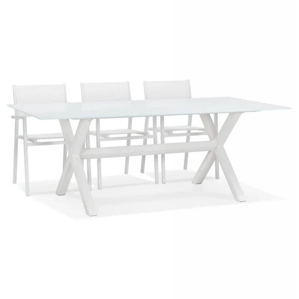 Alterego Table De Jardin En Verre ‘MALAGA’ Blanche Avec Pied En X 1