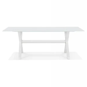 Alterego Table De Jardin En Verre ‘MALAGA’ Blanche Avec Pied En X 8