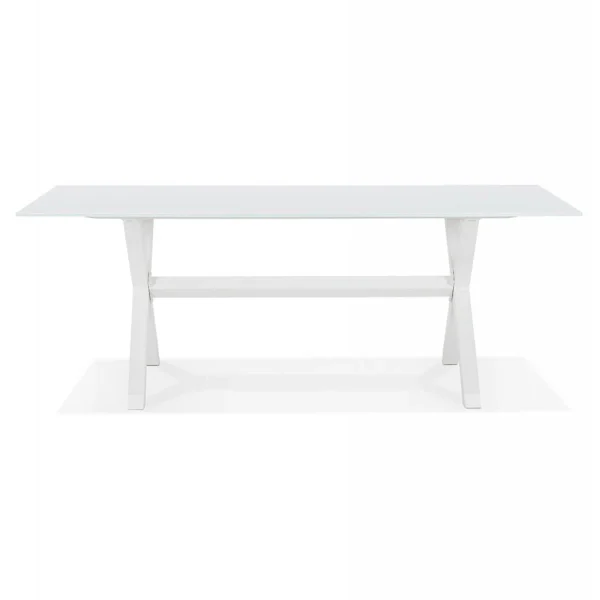 Alterego Table De Jardin En Verre ‘MALAGA’ Blanche Avec Pied En X 3