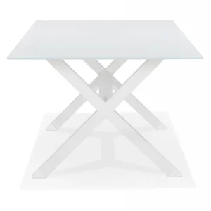 Alterego Table De Jardin En Verre ‘MALAGA’ Blanche Avec Pied En X 10