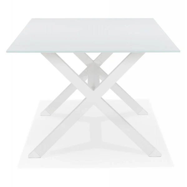 Alterego Table De Jardin En Verre ‘MALAGA’ Blanche Avec Pied En X 4