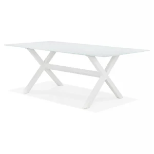 Alterego Table De Jardin En Verre ‘MALAGA’ Blanche Avec Pied En X 12