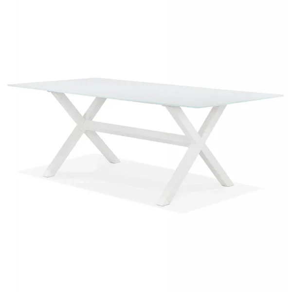 Alterego Table De Jardin En Verre ‘MALAGA’ Blanche Avec Pied En X 5