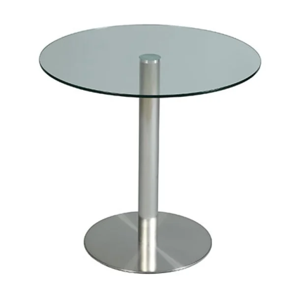 MES Table Ronde 80×76 Cm Avec Plateau En Verre Et Pied En Acier Brossé 1