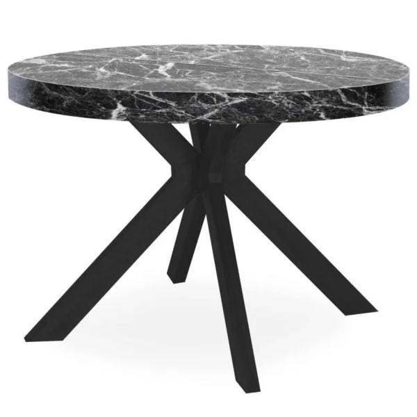 Paris Prix Table Ronde Extensible Zefane 110-260cm Noir & Effet Marbre 1