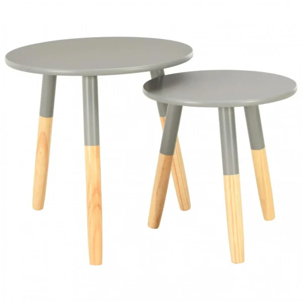 Chunhelife Tables D’appoint 2 Pcs Gris Pin Massif 1