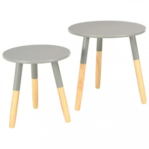 Chunhelife Tables D’appoint 2 Pcs Gris Pin Massif 9