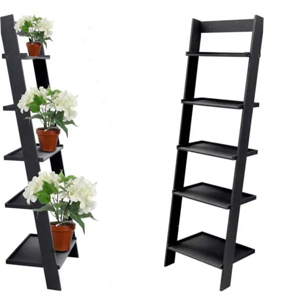 Webmarketpoint Étagère à Plantes Murale Inclinée Noire En Mdf 57 X 40 X 182 Cm 1