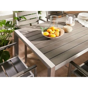 Beliani Table De Jardin En Aluminium Et Bois Synthétique Gris 180 X 9… 10